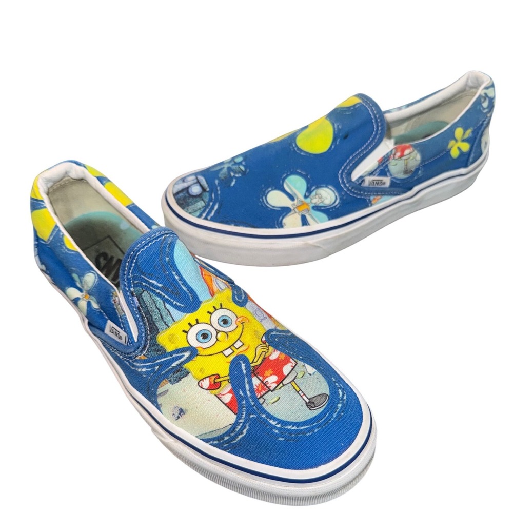 Vans Slip-On SpongeBob SquarePants Sneakers Mens 7 Womens 8.5 Blue Graphic Skate